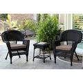 3pc Black Wicker Chair and End Table Set with Brown Cushion