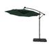 WestinTrends Albert 10 Ft Offset Patio Umbrella with Base Include Solar Powered 32 LED Light Outdoor Pool Hanging Cantilever Umbrella with Infinite Tilt and Crank Lift BlackDark Green