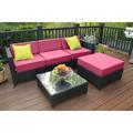 MCombo 5PC Outdoor Garden Patio Furniture Sectional Wicker Rattan Sofa Chair Couch Table Cushion Aluminum Frame 6080-1005(Red)