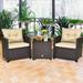 Gymax 3PCS Outdoor Patio Rattan Conversation Set w/ Cushion Coffee Table