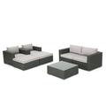 GDF Studio Avianna Outdoor Wicker 4 Seater Loveseat and Club Chair Chat Set with Ottomans Gray and Light Gray