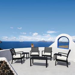 Artemis XL Club Patio Set 7 Piece White with Acrylic Fabric Taupe Cushions