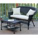 Black Wicker Patio Love Seat and Coffee Table Set with Tan Cushion