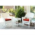 Jeco 3 Piece Wicker Conversation Set in White with Red Orange Cushions