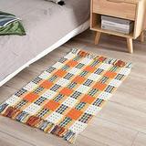 Fennco Styles Multicolor Woven Plaid Hand Knotted Tassel Boho Small Area Rug - Cotton Blend Carpet Indoor Outdoor Floor Mat for Living Room Entryway Bedroom and Floor DÃ©cor