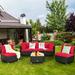 Costway 6PCS Patio Rattan Furniture Set Cushioned Sofa Coffee Table Red