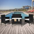 Ktaxon 4Pcs Rattan Wicker Conversation Set with Tempered Glass Table Outdoor Patio Wicker Furniture Sofa Set for Garden Poolside Deck Lawn Black