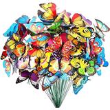 100pcs Butterfly Stakes Outdoor Yard Planter Flower Pot Bed Garden Ornaments Decor Holiday Decorations Multicolor Butterfly Stake Plant Stakes Fairy Butterfly Accessories Gift PVC 9.8