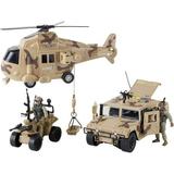 Military Action Figures and Vehicles Set - Army Helicopter Toy Military Truck Army Quadrobike 2 Military Action Figures - Lights and Sounds Vehicles - Friction Powered Army Trucks