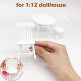 ã€–Hellobyeã€—1:12 Dollhouse Miniature Furniture White Color Round Dining Table Chair Set