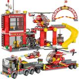 971 Pieces City Fire Station Building Toys Set Fun Firefighter Building Block Kit Fire Truck STEM Toy Christmas Gift for Boys Kids Ages 6+ (Red)