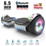 Hoverboard All-Terrain LED Flash Wide All Terrian Wheel with Bluetooth Speaker Dual LED Light Self Balancing Wheel Electric Scooter Chrome Black