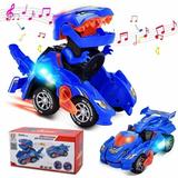 Transforming Toys 2 in 1 Transforming Dinosaur LED Car Dinosaur Transform Car Toy Automatic Dinosaur Dino Transformer Toy Car Lamps for Kids Toddlers ( Blue)