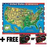 Melissa & Doug Wooden USA Map Sound Puzzle (40 Pieces) + Free Scratch Art Mini-Pad Bundle [07153]