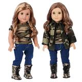 dreamworld collections - military style - clothes fits 18 inch american girl doll - 4 piece outfit - camouflage jacket t-shirt stretchy jeans and camouflage boots (dolls not included)