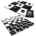 2-in-1 Giant Checkers & Tic Tac Toe Game | 4ft x 4ft | 100% High Density EVA Foam Mat & Pieces | Extra Large Checker Discs with Jumbo Checkerboard & Yard Size Tic Tac Toss Set