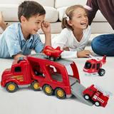 Interest 5 IN 1 Transport Car Carrier Truck Toy Set Cartoon Truck Friction Powered Car Carrier Sounds & Bright Flashing Light 4 Mini Friction Power Car/Airplane/Bus