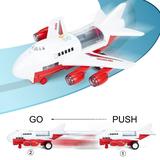 Car Toys Set with Transport Cargo Airplane Educational Vehicles Fire Fighting Car Set for Kids Toddlers Child Gift for 3 4 5 6 Years Old Large Play Mat 6 Trucks Large Plane 11 Road Signs/Red