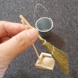 Ludlz Mini Broom Dustpan Bucket Simulation Household Model Decor Toy Set for Dollhouse