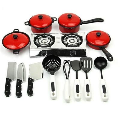 13 Pc Kids Metal Kitchen Cookware Playset Pots & Pans w/ Utensils & Cloth PS572 