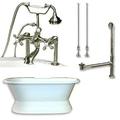 Cambridge Plumbing Cast Iron Double Ended Slipper Tub 71 X 30 with 7 Deck Mount Faucet Drillings and British Telephone Style Faucet Complete Brushed Nickel Plumbing Package With Six Inch Deck Mount