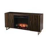 Dashton Modern Touch Screen Electric Fireplace with Media Storage in Brown/Gold