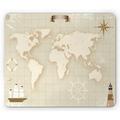 World Map Mouse Pad Old World Map with Windrose Lighthouse Lifebuoy Yacht and Continents Rectangle Non-Slip Rubber Mousepad Eggshell Tan Beige by Ambesonne