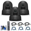 3 x Sony SRG-X120 1080p PTZ Camera with HDMI IP & 3G-SDI Output (Black) (SRG-X120) + 3 x Ethernet Cable + Cleaning Set + 3 x HDMI Cable - Bundle