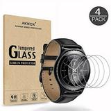 AKWOX (4-Pack) Tempered Glass Screen Protector for Gear S2 / Samsung Galaxy Watch (42 mm) [0.3mm 2.5D High Definition 9H] Clear Screen Protector for Samsung Gear S2 Frontier/Classic/Gear Sport