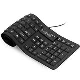 Sungwoo Foldable Silicone Keyboard USB Wired Standard Keyboard Waterproof Rollup Keyboard for PC Notebook Laptop Full Size (Black)