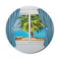 Beach Mouse Pad for Computers View from Window a Curtain Tropical Sun Rays Horizon Palm Ocean Print Round Non-Slip Thick Rubber Modern Gaming Mousepad 8 Round Blue Green by Ambesonne