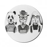 Animal Mouse Pad for Computers Hipster Panda Bear Cigar Fox and Rabbit Glasses in Human Clothes Illustration Round Non-Slip Thick Rubber Modern Mousepad 8 Round Black Grey White by Ambesonne