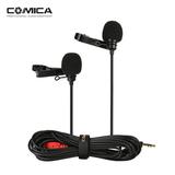 Comica CVM-D02 Dual-head Lavalier Lapel Microphone Clip-on Omnidirectional Condenser Mic Cable Length 2.5m/8.2ft Compatible with Canon Nikon Sony A7 A6300 Camera Compatible with 6 6plus Smartphone f