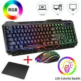 Rainbow Backlit Gaming Keyboard and Mouse Combo Set USB Keyboard RGB LED Light Backlit For PC Gamer Laptop-Black