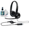 Logitech USB Headset H390 With Noise cancelling Microphone - Includes Headphone Cleaner With MicroFiber Cleaning Cloth - Bundle