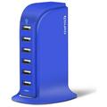Aduro 40W 6-Port USB Desktop Charging Station Hub Wall Charger for iPhone iPad Tablets Smartphones with Smart Flow Blue