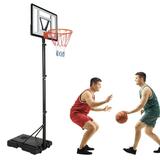 Basketball Hoop 6.8-10ft Adjustable Kids In-Ground Basketball Hoop with Wheels Portable Basketball Net with PVC Impact Backboard for Playing in Gym Playground Basketball Court Backyard Q0442