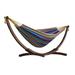 Vivere Double Cotton Hammock with Solid Pine Arc Stand - Blue 102 L x 47 W