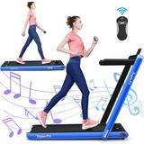 Gymax 2 in 1 Folding Treadmill 2.25HP Running Machine w/ Dual Display Blue