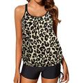 Yonique Blouson Tankini Swimsuits for Women with Shorts Strappy Bathing Suits Two Piece Swimwear - Multi - Large