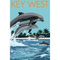Key West Florida Dolphins Swimming (16x24 Giclee Gallery Art Print Vivid Textured Wall Decor)