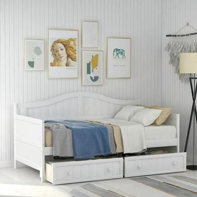 Day Bed Frame For Bedroom Living Room, White Twin Daybed With Trundle And Storage Drawers