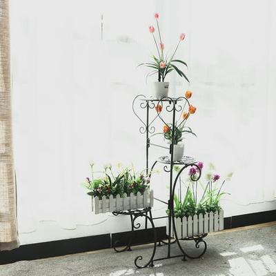 4 Potted Square Flower Metal Shelves Plant Pot Stand  for Indoor Outdoor Garden 