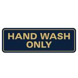 Standard Hand Wash Only Sign - Blue / Gold - Large (3 x 9 )