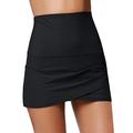 LookbookStore Women High Waist Swim Skirt Bikini Bottom Tie Side Tankini Skort - black - Large