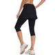 Ibeauti Womens UPF 50+ Skirted Capri Leggings Yoga Pants with Skirt Pockets for Tennis Running Workout Active - Black - Medium