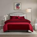 Chanyuan 3 Piece Burgundy Satin Duvet Cover Set Bedding Sets Luxury Rich Silk Silky Super Soft Red Solid Color Hypoallergenic Reversible Stain-Resistant Wrinkle Free (Double, Red)