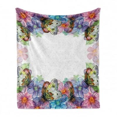 60 x 80 Ambesonne Flowers Insects Soft Flannel Fleece Throw Blanket Pastel Green Multicolor Cozy Plush for Indoor and Outdoor Use White Blossoms on Branches and Butterflies in Pastel Tones 