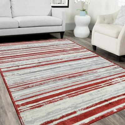 Hr Red Gray Rugs Stripped Pattern, Red And Gray Area Rugs