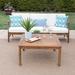 GDF Studio Abena Outdoor Acacia Wood 3 Seater Sofa and Coffee Table Set with Cushions Teak and Cream